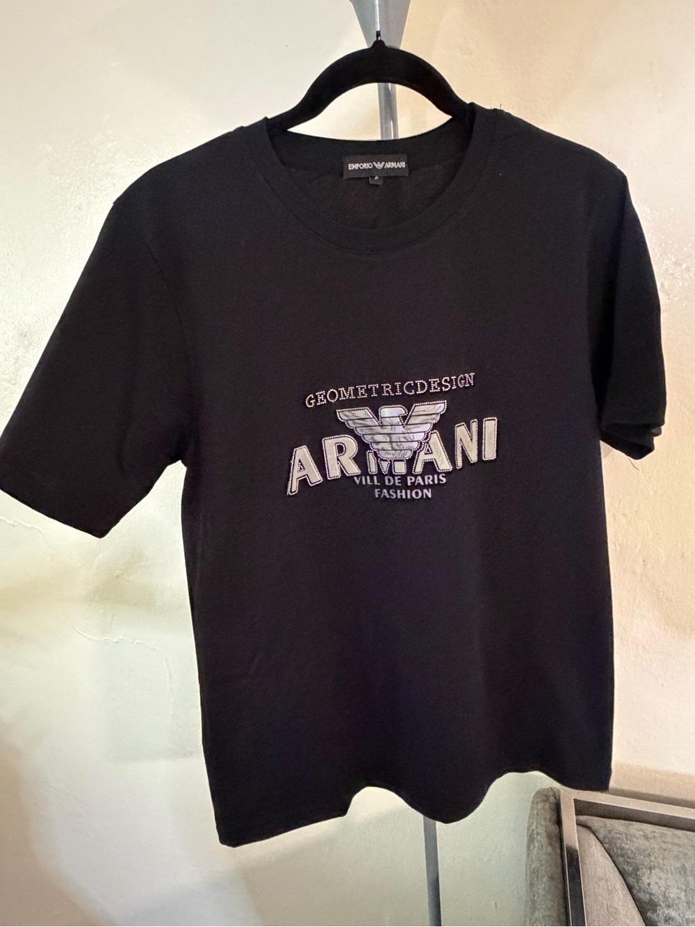 Emporio Armani Black Short‑Sleeve Logo Tee with White Accent